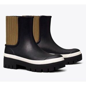 Tory Burch Hurricane Boots Foul Weather Ankle Rain Boots Black Size 9 NWOB